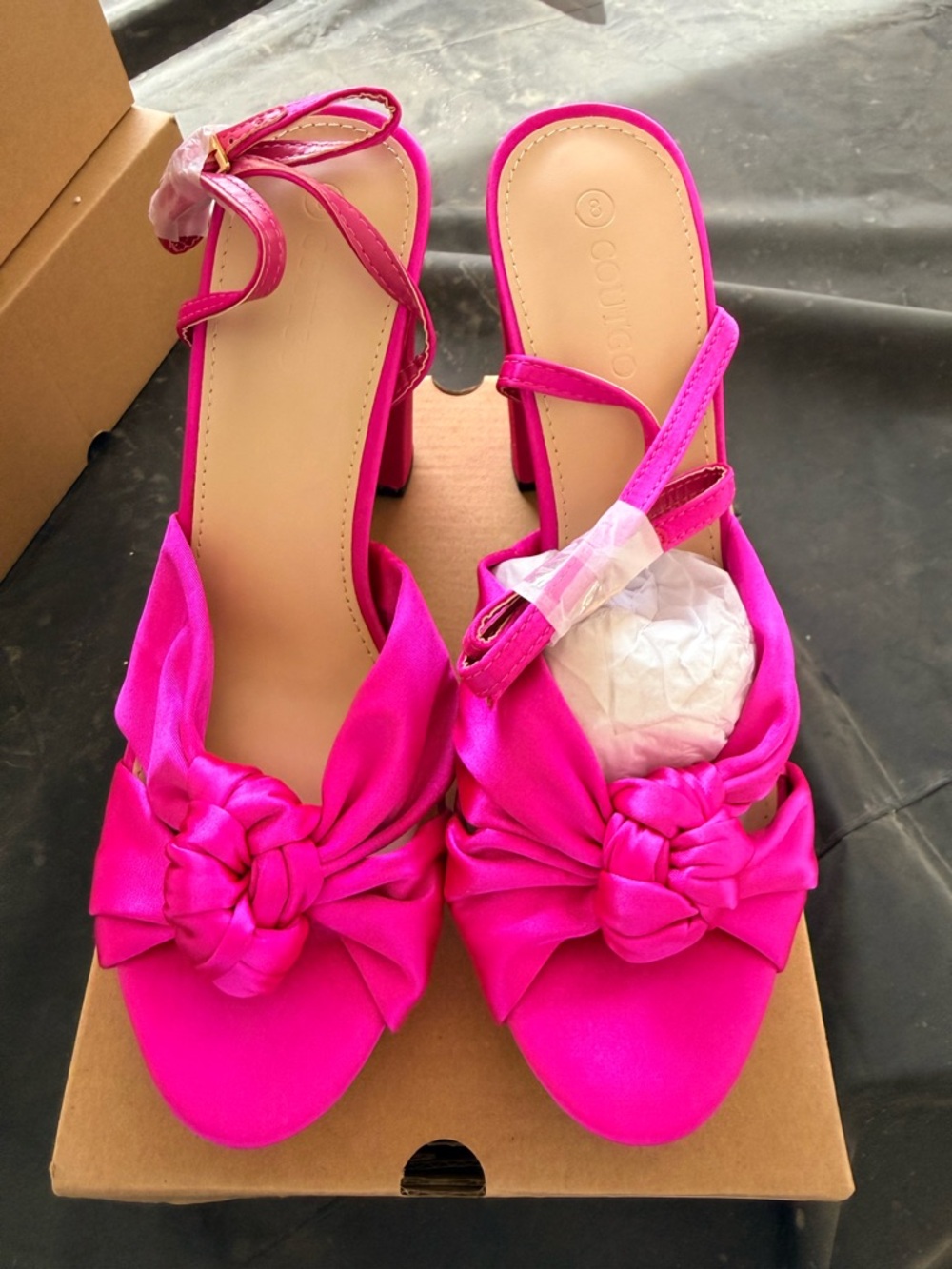 Bright Pink Knotted Heel Sandals - Unbranded